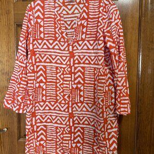 ROBERTA ROLLER RABBIT Lightweight V-Neck Pullover Tunic Shirt Orange Size Medium